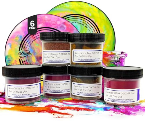 PRO Chemical Neon Disc Golf Dye Kit | Easy-to-Apply, Vibrant Powder Dyes for Personalized Disc Golf Discs | Perfect for DIY Swirls, Patterns & Creative Beginners Flying Discs | 6 Colors