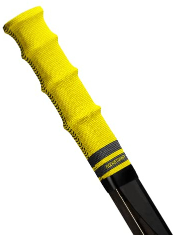 ROCKETGRIP Poignée de sport pour crosse de hockey sur glace – Poignées de hockey en tissu coloré – Accessoires de hockey pour adultes et enfants (poignée jaune, texte noir)