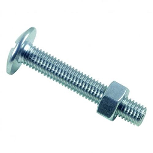 LENNIE, Boulon poêlier tête ronde large, Ø6x16, Boulons poêlier tête ronde large,en acier zingué blanc, Empreinte fendue en croix, avec écrou hexagonal, Livré avec écrou, Boite de 200