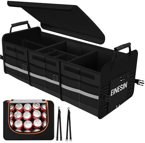 Einesin Molto grande da 88L Organizer Bagagliaio Auto Pieghevole con 22L Borsa termica, Organizer per Auto con 7 scomparti regolabili, Fondo Antiscivolo, Coperchio Pieghevole