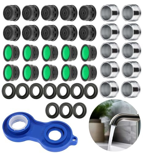 TIESOME 21 Stück Strahlregler Wasserhahn Set, Strahlregler m24 Für Wasserhähne m24 Wasserhahn Cache Luftsprudler Filter (10 Belüfter 10 Abstandshalter 1 Schraubenschlüssel)