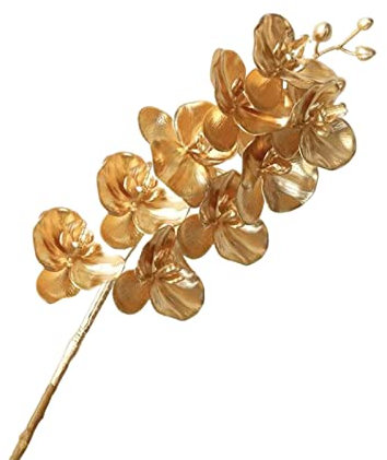 Xnferty Artificial Phalaenopsis Flowers, 35.4IN Gold Artificial Orchid Flowers Stem Plants Real Touch Plastic Faux Phalaenopsis Branches Tall Fake Phalaenopsis Flower with Fruit for Home Wedding(#1)