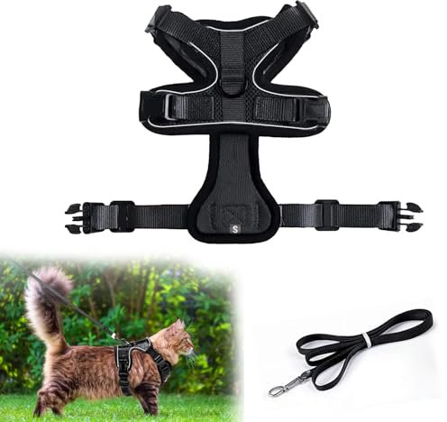 Katzengeschirr mit Leine, Katzengeschirr mit Leine Ausbruchsicher, Katzenleine mit Geschirr, Verstellbares Katzengeschirr Ausbruchsicher, Verstellbares Katzen Geschirr, Für Outdoor Training Gehen, S