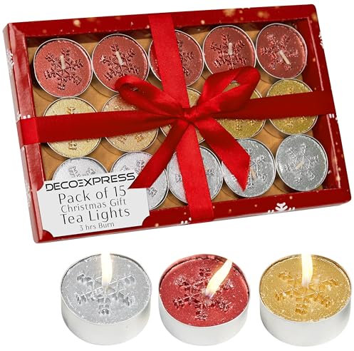 DECO EXPRESS Teelichter Weihnachten Deko, Kerzen Set, Multipack mit 2.5, 3 oder 6 Stunden Brenndauer, Nicht Duftend (LKTL15/3C01)