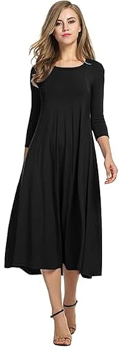 Hotouch Robe tunique midi élégante pour femme - Ligne A - Manches 3/4 - Col rond - Couleur unie - Robe décontractée - Automne - Hiver - Tailles S à 3XL, Noir#, XL