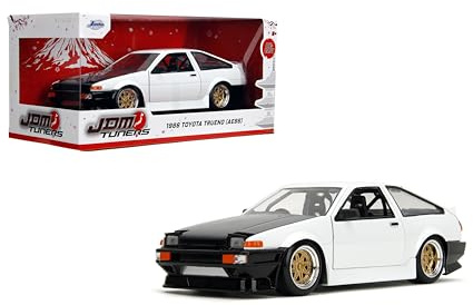 Jada Toys JDM Tuners 1:24 Scale Die-Cast 1986 (AE86) Toyota Trueno, porte apribili, interni dettagliati, pneumatici in gomma, da collezione, per età 8+ (bianco)
