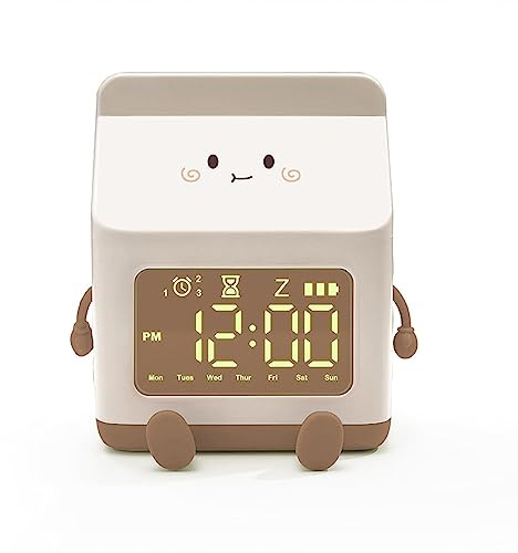 EVGATSAUTO Lindo Despertador de Cartón de Leche para Niños, Despertador Digital de Dibujos Animados con Función de Alarma y Cuenta Regresiva, Práctico Reloj Digital para Sala de Estar,