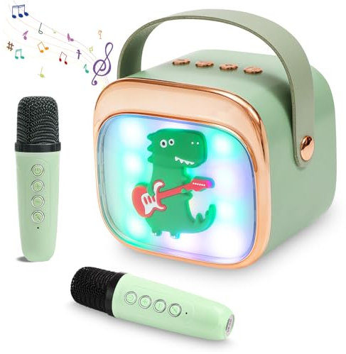 Azyvum Machine Karaoké pour Enfants avec 2 Microphones, Portable, Lumière LED et Effets de Changement de Voix, Cadeaux pour Enfants de 5 à 12 Ans, Garçons, Filles