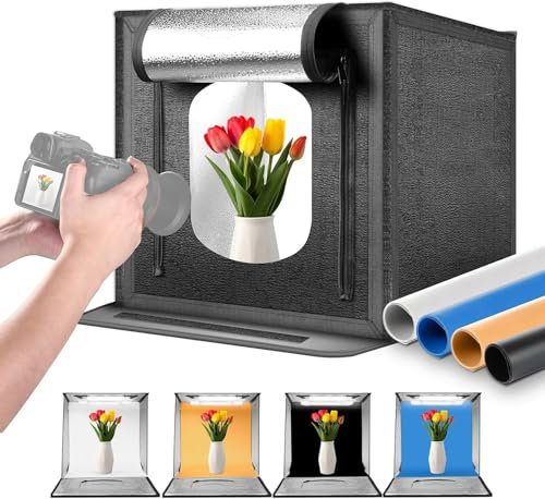 NEEWER Caja de Luz Actualizada para Estudio Fotográfico, 20 x 20 sin Reflejos, con 4 Fondos Color, 192 LED, 5600K, CRI97+/TLCI98+, Regulable Plegable para Sobremesa, Joyería, Electrónica, LP50