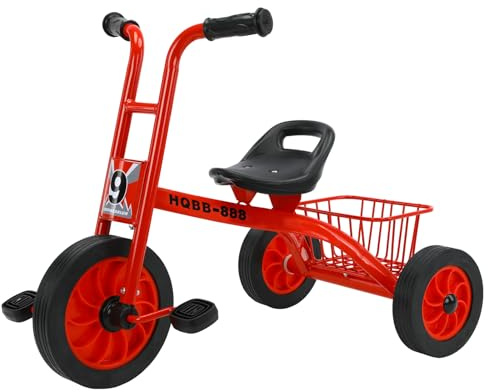 WOGDKS Kids Tricycle Ages 3-8, Metal Kids Trike with Basket, Red