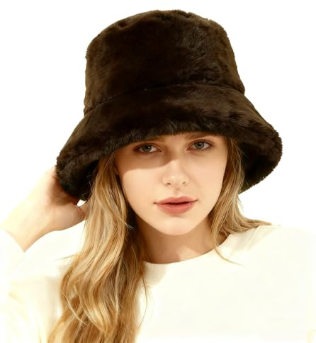 Lina & Lily Winter Pelzmütze Fischerhut Damen Herren aus Kunstfell (Dunkelbraun)