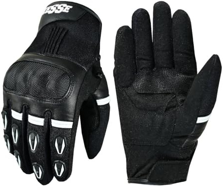 BI ESSE Guanti Moto Uomo Donna–Guanti da Motocicletta Estivi Traspiranti con Protezione Nocche, Touchscreen,Antiscivolo,Guanti per Scooter,Ciclismo,Touring,Fuoristrada,Guida Sicura (Nero Bianco, M)