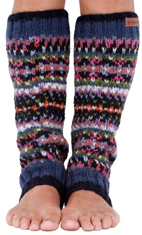Pachamama 100% Wool Legwarmer Handknitted Traditional Fairisle Colourful Regular Fit Handmade Extra Warm Fair Trade (Denim, One Size)