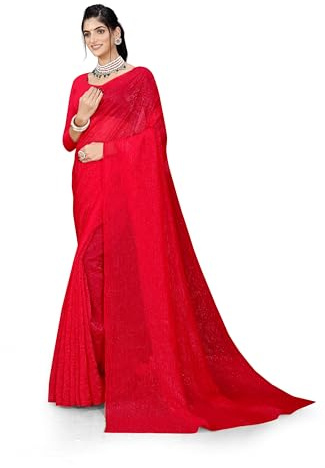 ETHNICMODE indien Sari For femme Plain Zari Chiffon Light Weight Party Wear Hot Pink Saree With Unstitched Blouse Piece-1261