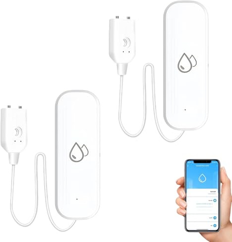 Smart Wassermelder, WLAN Wassermelder Boden, 100 dB Lauter Wassersensor, Wassersensor Drahtloser Flutdetektor mit Smart Life App Fernbedienung, Wasseralarm Melder für Küche, Badezimmer, Keller