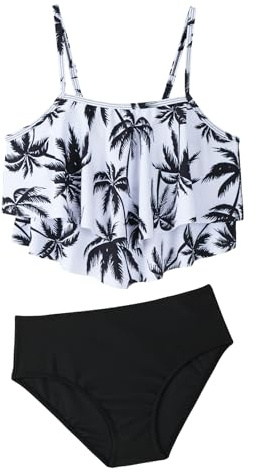 Happy Cherry - Conjunto de Bikini Niña Traje de Baño de Dos Piezas con Volantes Bañador de Natación Niñas Tankini Verano Chica Adolescente para Playa Ropa de Baño con Top Braga - 10-11 Años Rosa