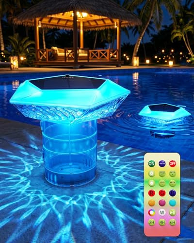 MYMULIKE Flotador dosificador para Piscina, 2 Unidades de Flotador Solar de Cloro para tabletas de Cloro de 3 Pulgadas, dosificador de Cloro Grande con iluminación de Piscina, dosificador