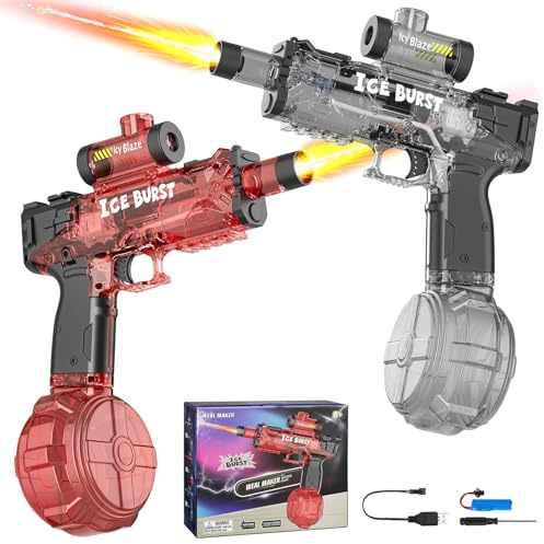 Pistola de Agua Eléctrica Automática para Niños y Adultos, 360ml con Alcance 8m, Pistolas de Agua Potentes con Luz LED y Sonido, Batería USB (Rojo + Negro)