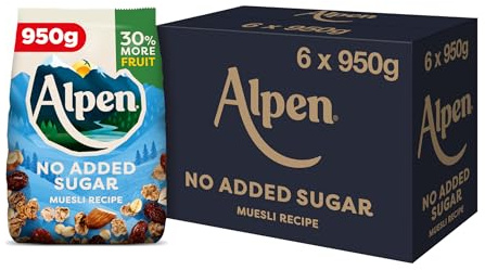 Alpen No Added Sugar Muesli, Breakfast, High in Fibre, Vegetarian, Low Sugar, (Pack of 6 ) 950g