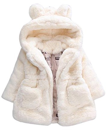 Uni-Wert Chaqueta Niña Invierno Abrigo Piel Sintética Chaquetas para Niña Orejas de Conejo Espesar Peluche Abrigo con Capucha Ropa Invierno Bebé Abrigos