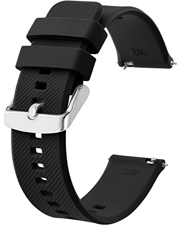 BISONSTRAP Watch Strap 20mm, Quick Release Silicone Watch Bands for Men Women (Black, Silver Buckle)