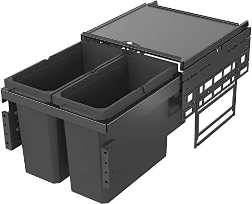 VAUTH-SAGEL Envi Space Einbau Mülleimer 2 Fächer, Vollauszug Abfalleimer mit Dämpfung und integrierten Selbsteinzug 2x 16 Liter, Kunststoff lavagrau