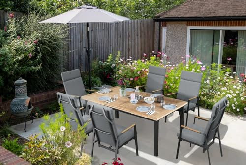 bellavista Hochlehner-Stapelsessel Newport 2er - Terrassensessel - Gartensessel verstellbar - pulverbeschichteter Alurahmen - Teakholz Akzente - 57x 63x 111cm - inkl. Spunpoly Bezug - 2 teilig