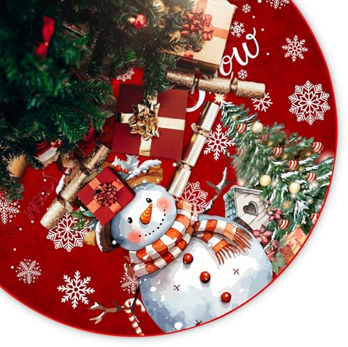 Byzesty Weihnachtsbaum Rock 120cm Weihnachtsbaum Decke, Weihnachtsbaumdecke Rund Mit Schneemann & Schneeflocke Weihnachtsdekoration Weihnachtsbaumrock Dekoration Für Weihnachten Party Urlaub