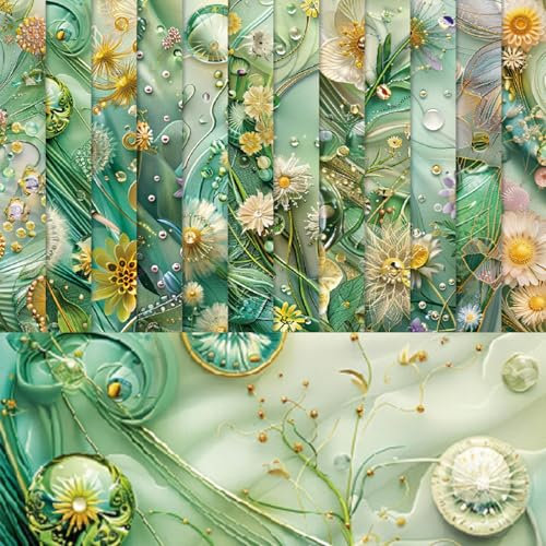 PLUSHCEWT 24 Blatt 6x6 Florales Scrapbook Papier, Elegantes Vintage-Blumenmuster Dekorpapier für DIY Scrapbooking, Kartenherstellung, Kunsthandwerk Fotoalben Journale Geschenkverpackung (Grün)