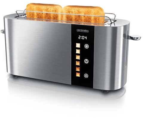 Arendo - Edelstahl Toaster 2 Scheiben Langschlitz - Touchscreen – Doppelwandgehäuse – Integrierter Brötchenaufsatz – 6 Bräunungsgrade – Brotzentrierung – Restzeitanzeige – Memoryfunktion - Silber