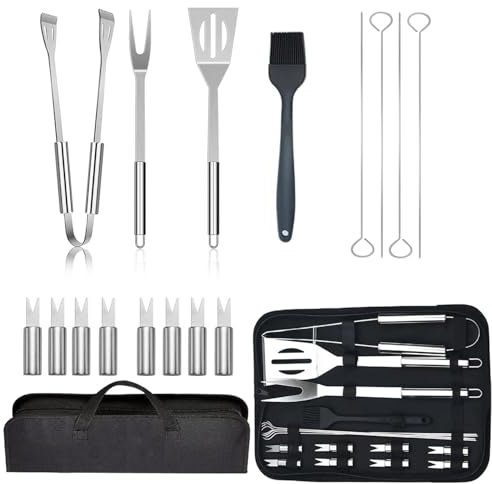 Punklong 17 pcs bbq grill tool set,stainless steel barbecue grilling utensils kit,bbq accessories with storage bag,bbq tools gifts for outdoor,travel,men,camping,backyard barbecue (17)