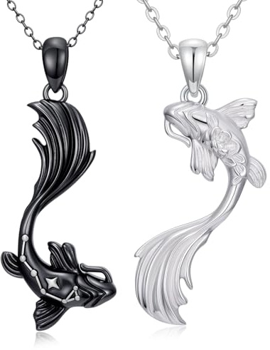 PARYFO Koi - Collana per coppie, in argento Sterling 925, con ciondolo Koi in argento e nero, per 2 pezzi di gioielli dell'amicizia, per coppie, amici, sorella, partner