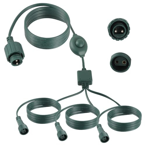 HUAREW Conector Luces Navidad Con interruptor de pie, 1-a-3 2 Pines Adaptador Luz Navidad Exterior, Impermeable Cable de Extensión Cortina de Luces Navideñas, para bolas para árbol de navidad
