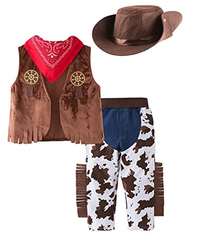 Boys Western Cowboy Costume Set with Vest and Hat | Vest, Bandana, Chaps Pants, Western Cowboy, Kids Halloween Costume, Wild West Party