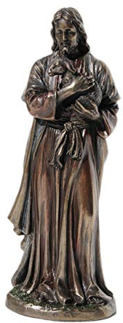 US 6.25 Inch Jesus Holding A Lamb Cold Cast Bronze Figurine Statue