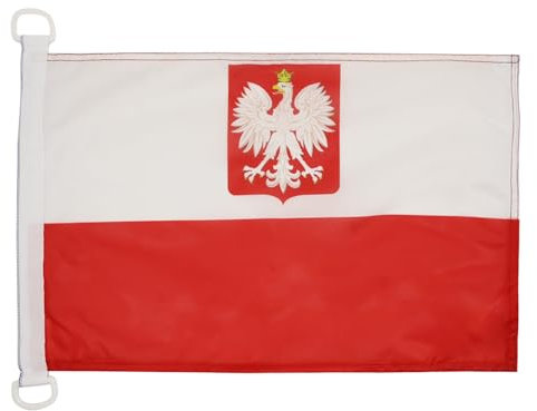 AZ FLAG - Drapeau Pologne avec Aigle - 45x30 cm - Pavillon Nautique Polonais Spécial Bateau Et Extérieur En Maille Bloquée Avec Anneaux Plastiques Intégrés - 30g