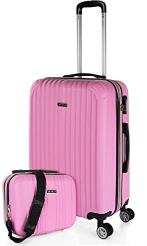 ITACA - Maleta de Cabina 55x40x20 - Maletas De Viaje Cabina Rígidas Trolley con 4 Ruedas Dobles para Avion Ligera Equipaje De Mano Candado de Combinación. Compatible Ryanair, Rosa
