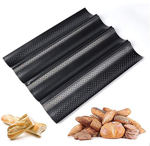 KUANDARMX Sicher Baguette-Blech mit Antihaftbeschichtung für 4 Baguettes Baguetteform Baguette Backblech Blech Brotbackform Anwesend, Black