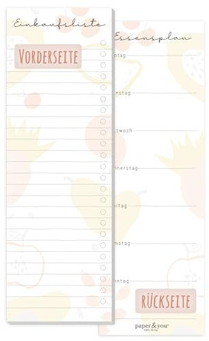 paper&you® Einkaufsliste Block Fruity mit Magnet, 50 Blatt im Hochformat - Einkaufszettel Notizblock inkl. Essensplaner auf der Rückseite - nachhaltig & klimafreundlich