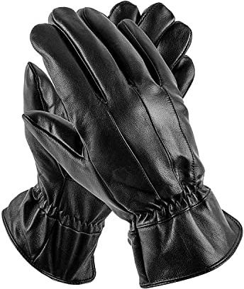 Woodland Leather Guantes de cuero para hombre, guantes cálidos de invierno 100% cuero con forro térmico para conducir al aire libre para clima frío, Negro, XL