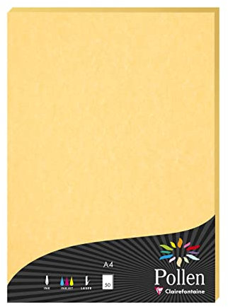 Clairefontaine 120011C - Packung mit 50 Blatt Briefpapier Pollen, DIN A4, 21x29,7cm, 120g, Marmorpapier, Premiumqualität, ideal für Korrespondenz und Einladungen, Chamois, 1 Pack