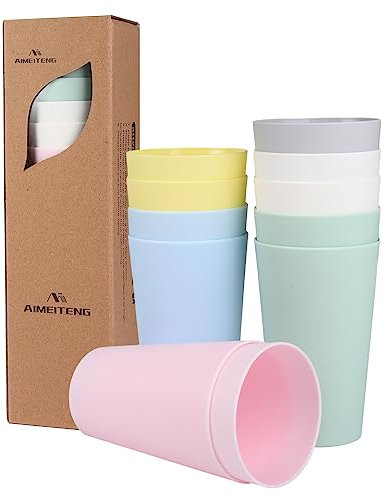 AiMeiteng becher plastik, plastikbecher, 11er 300ml plastikbecher mehrweg, Trinkbecher für Heiße& Kalte Getränke, Kaffeetasse für Kinder und Erwachsene, BPA-Frei, Mikrowellen-Spülmaschinenfest