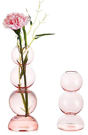 Hewory kleine rosafarbene Glasvase für Raumdekoration, farbige Knospenvase, Einzelstiel-Vase, dekorative Blasen-Vase für Wohnzimmer, Tisch, Schlafzimmer
