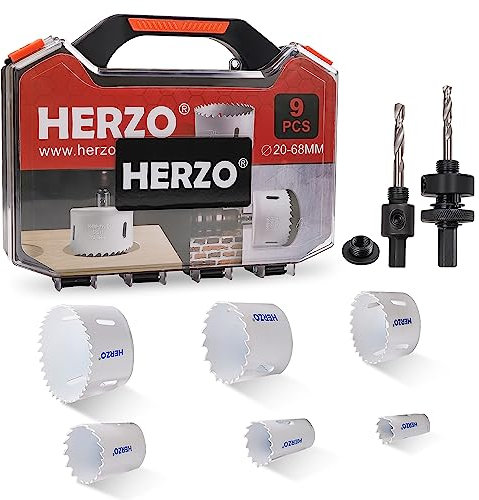 HERZO Professional 9 unidades Sierra de corona bimetálica Set (para Madera con metal, Ø 20–68 mm, Accesorios para taladro)