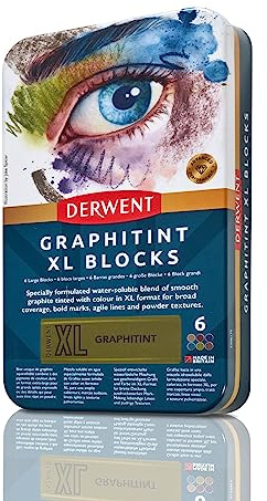 Derwent XL Graphitblock, 6er-Set Malstifte, 60 mm, extrabreite Farbstifte, wasservermalbar, ideal zum Skizzieren, Zeichnen und für ausdrucksstarke Zeichnungen, Profi-Qualität, in Stiftebox, 2306175