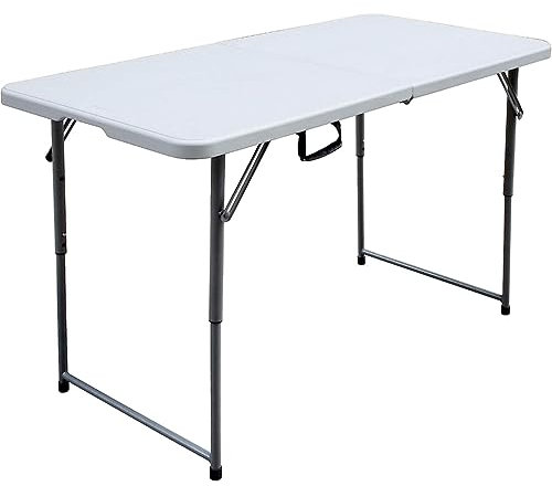 Alextend Table pliante portable en plastique 122 x 61 cm - Hauteur réglable - Pour fêtes en intérieur et en extérieur, pique-nique et camping - Blanc
