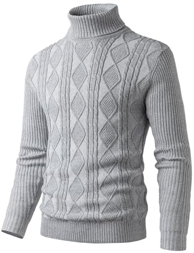Harbrosrce Homme Col roulé à Manches Longues Pull en Tricot Torsadé Slim fit Basique Haut Chaud Sweatshirt en Maille Fine Loisirs Automne Hiver