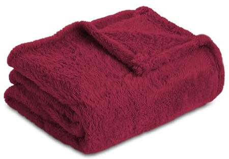 Coperta in pile di flanella 150 x 200 cm, plaid morbido e trapuntato, divano caldo e confortevole, copriletto di alta qualità bordeaux