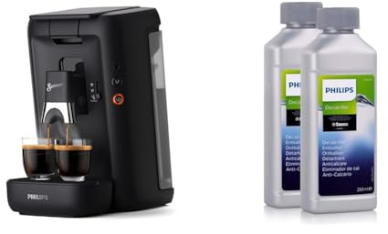 Philips Senseo Maestro Kaffeepadmaschine mit Kaffeestärkewahl und Memo-Funktion & Philips Universal Flüssig-Entkalker für Kaffeevollautomaten, Vorteilspack, 0.5 Liter, 6 x 6 x 16 cm, Grau