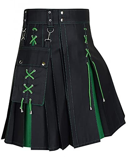 KBOPLEMQ Jupe écossaise à carreaux pour homme - Jupe plissée - Taille haute - Jupe courte à carreaux - Jupe médiévale - Kilt écossais pour homme - Vêtements gothiques - Noir vintage, vert, XXXL